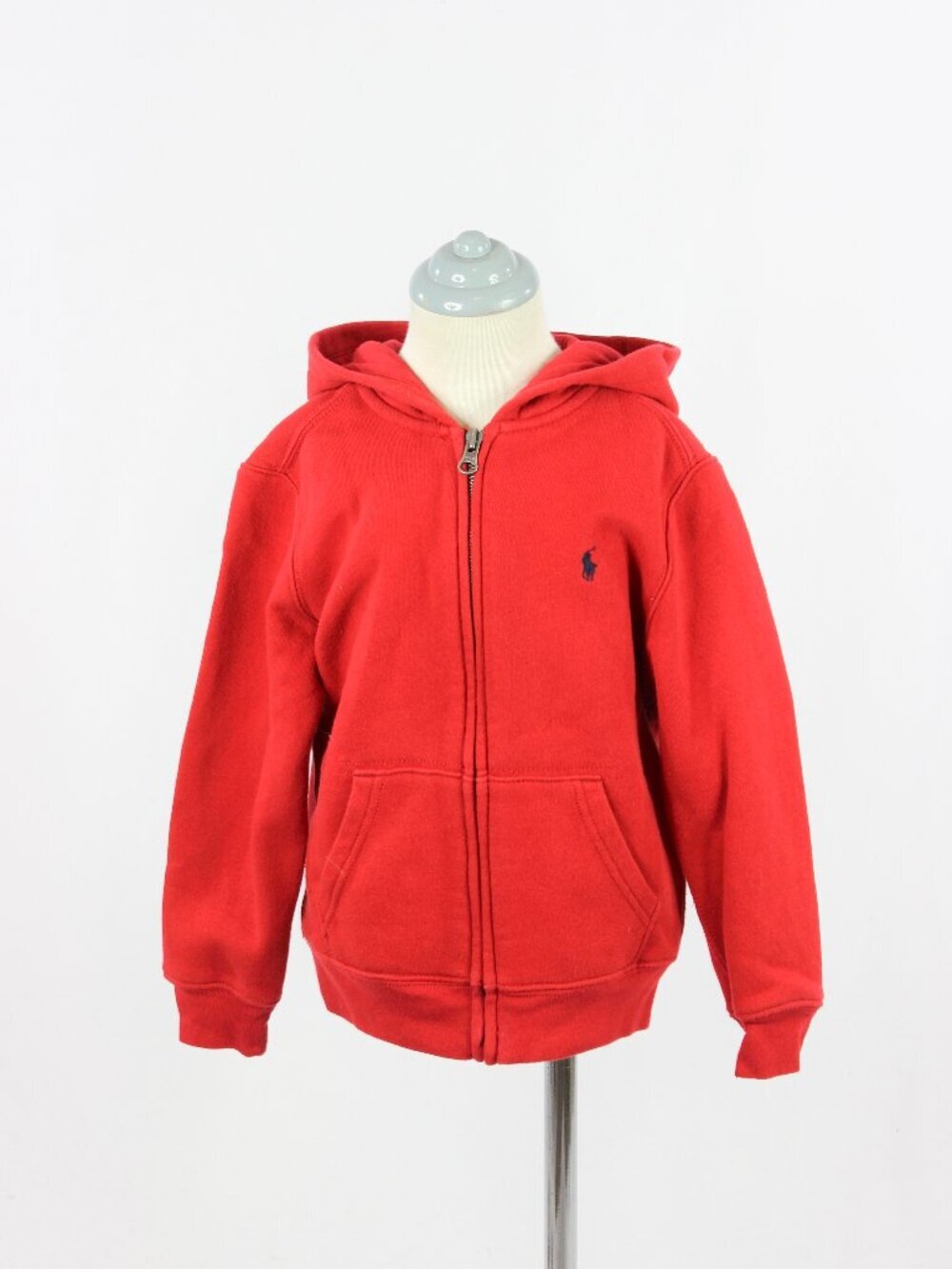 Kids' POLO RALPH LAUREN Red Cotton Fleece Full Zip Hoodie Sweatshirt, Size 5